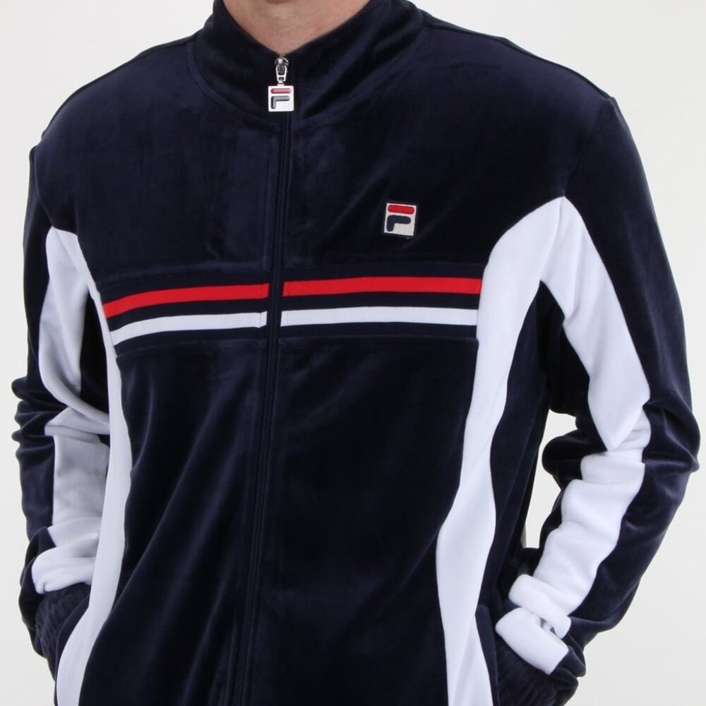Fila Men’s Navy White Velour Retro Zip Front Track Jacket Size L